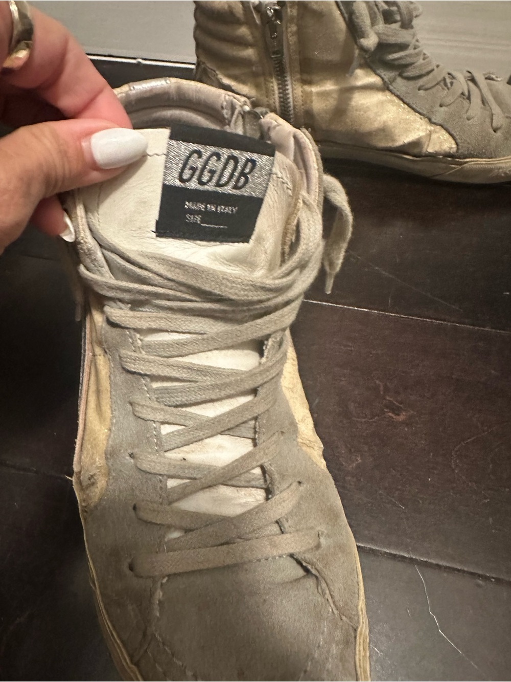 Golden Goose Women's High-Top Sneakers in Taupe and Cream with Silver Accent - Picture 2 of 3